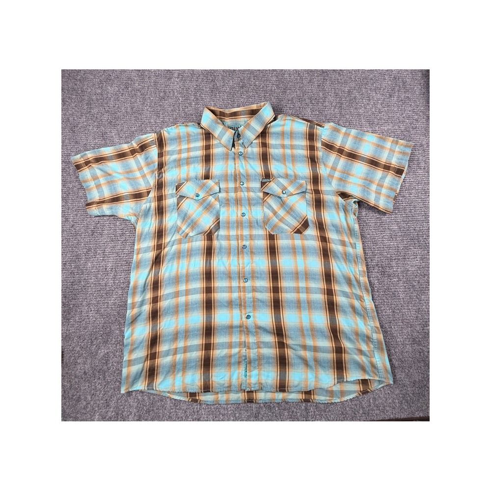 Dixxon Saint John Shirt Mens 3XL Blue Brown Plaid Bamboo Blend Pearl Snap